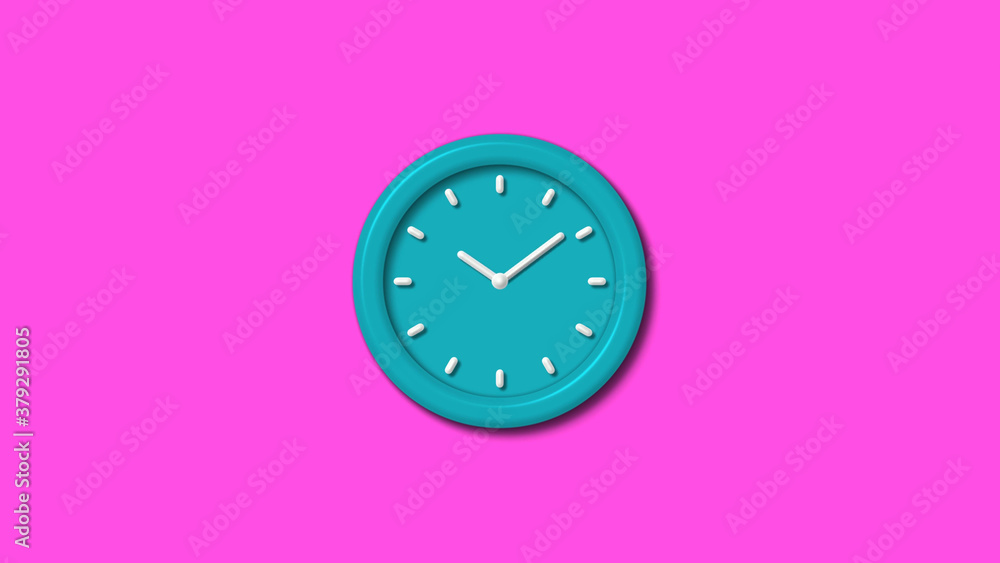 Amazing cyan color 3d wall clock isolated on pink background,clock isolated Amazing cyan color 3d wall clock isolated on pink background,clock isolated