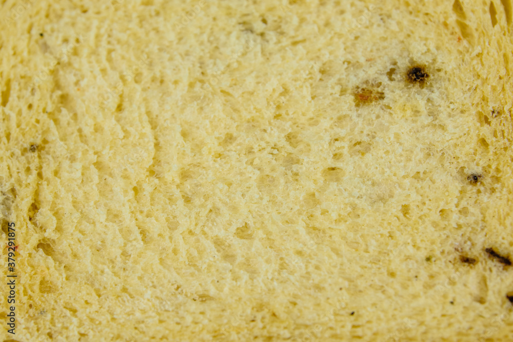 Texture of the fresh white bread with spices. Food background