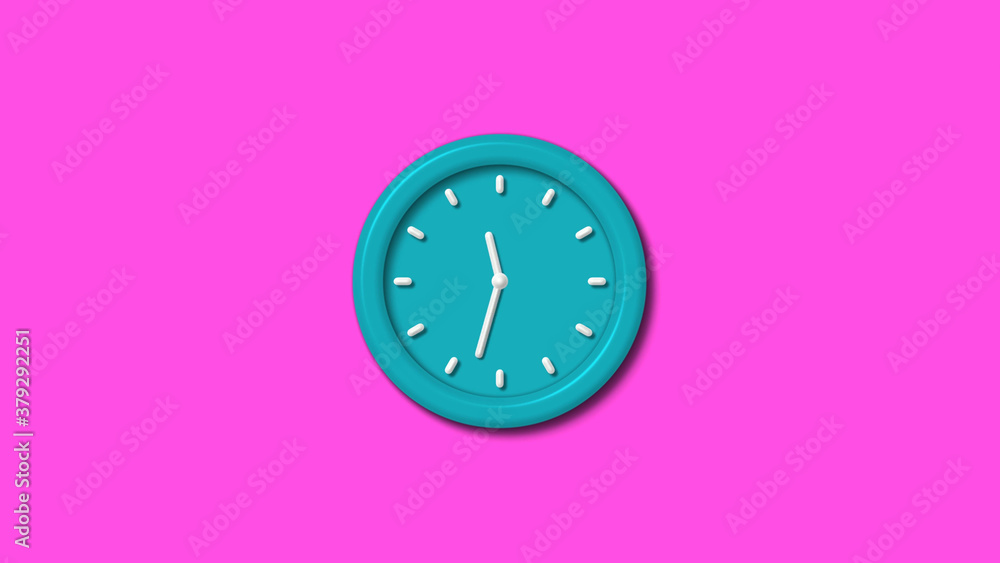 Amazing cyan color 3d wall clock isolated on pink background,clock isolated Amazing cyan color 3d wall clock isolated on pink background,clock isolated