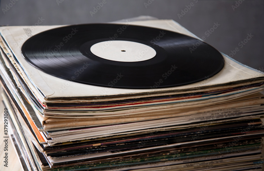 Fototapeta premium Favorite forgotten vinyl records in a stack. 