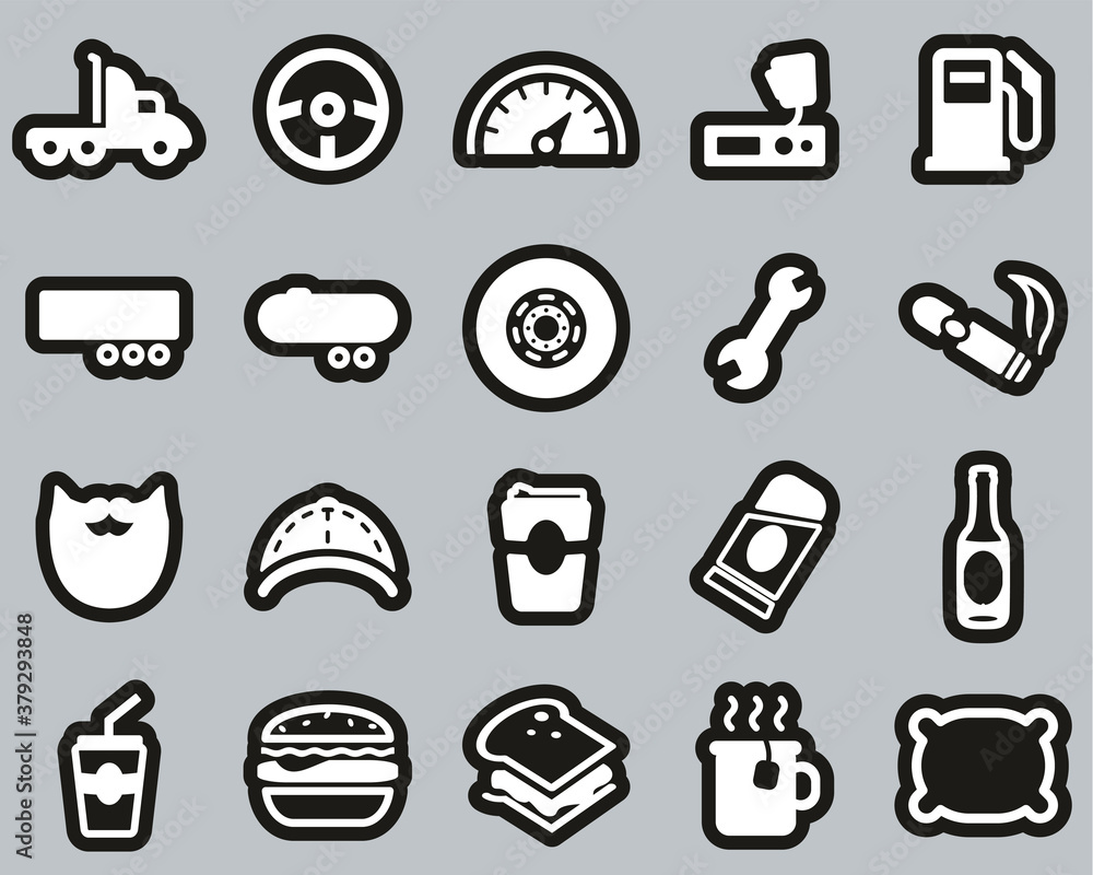Truck Driver Icons White On Black Sticker Set Big Truck Driver Icons White On Black Sticker Set Big