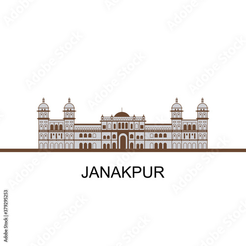 Janaki Mandir. It is a Hindu temple in Janakpur in the Mithila region of Nepal. The most important example of the Rajput architecture in Nepal. Beautiful design architecture. Travel guide theme.