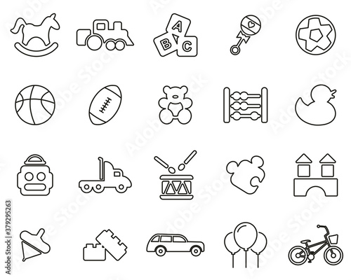 Obraz na plátně Toys Icons Black & White Thin Line Set Big