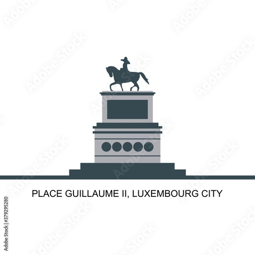 Wonderful view of the Town Hall in the Guillaume II Luxembourg city, Luxembourg. The equestrian statue of Grand Duke William II on the square. Historical places for tourists to visit. photo