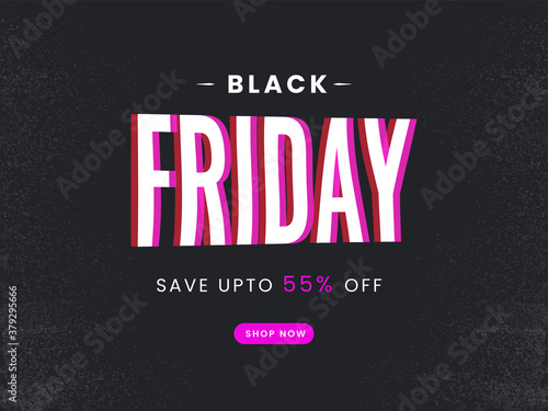 Black Friday Sale Poster Design with 55% Discount Offer on Dark Grey Noise Grunge Background.