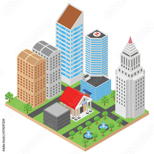  Isometric icon of city  building vector 