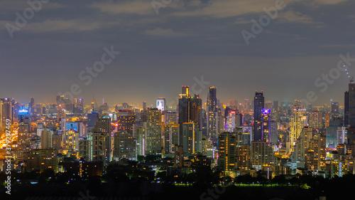 Panorama of cityscape in the night at Bangkok , Thailand. Beautiful building with lighting in the evening at Thailand. © witsawat