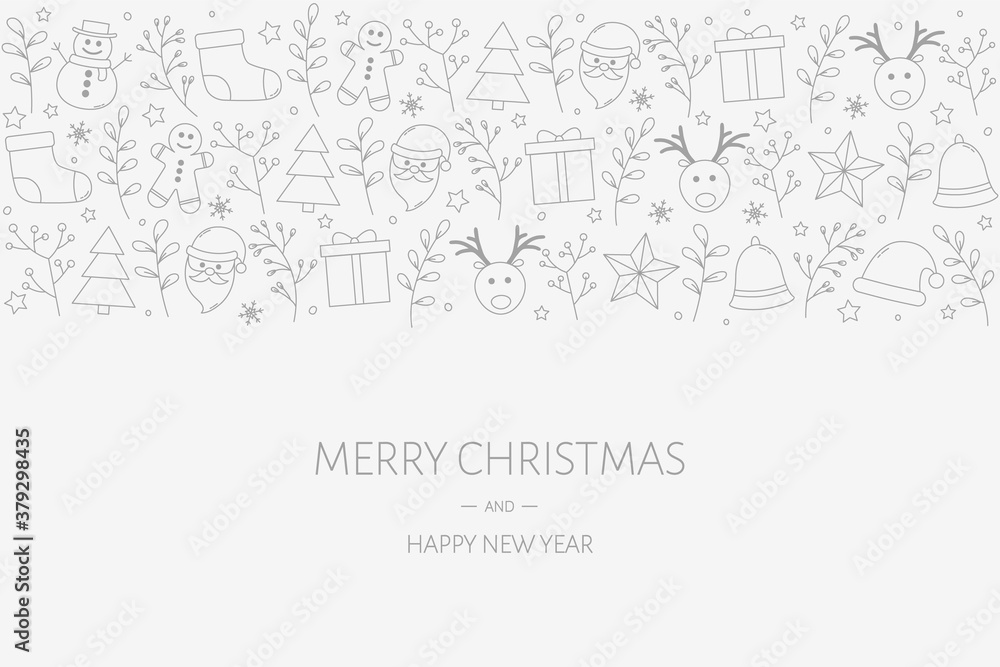 Christmas background with festive decorations and wishes. Design of Xmas greeting card. Vector