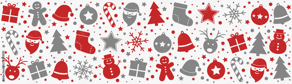 Christmas header with Xmas decorations. Panoramic header. Vector
