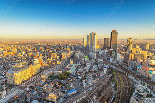 Nagoya Japan, city skyline at Nagoya railway station and business center photo