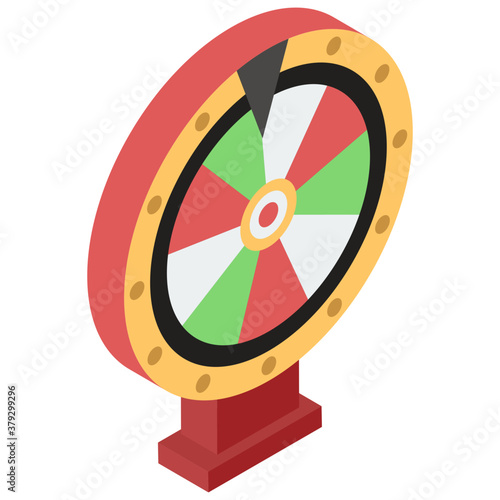 
A type of lottery in casino, roulette wheel or wheel of fortune isometric icon
