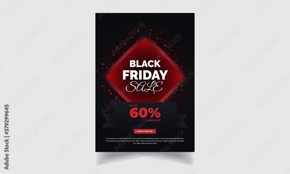 Black Friday sale Flyer design template neon style, dark background red light effect
