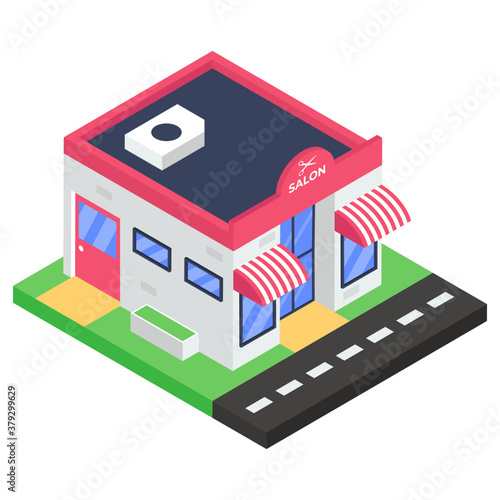 
A commercial building, beauty salon in isometric style 
