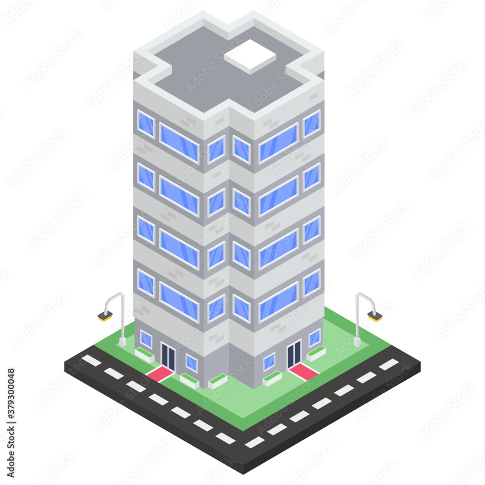 Residential flats building, towers building icon in isometric style Residential flats building, towers building icon in isometric style