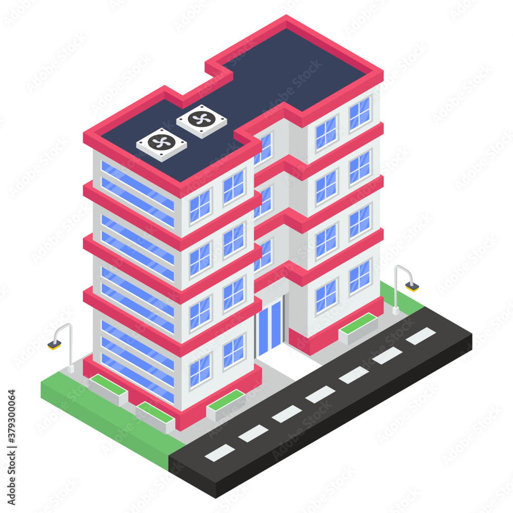 
A local lodging building, a hotel in isometric icon
