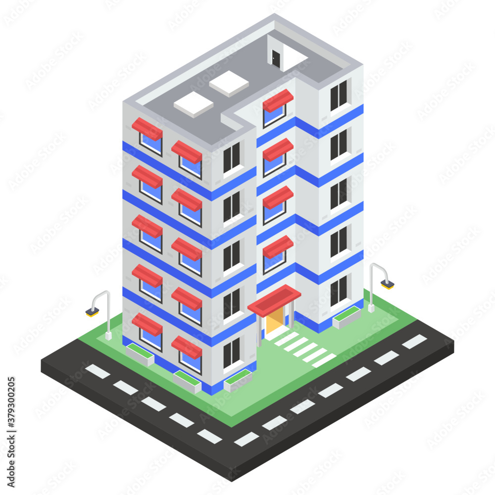 A local lodging building, a hotel building in isometric icon
A local lodging building, a hotel building in isometric icon