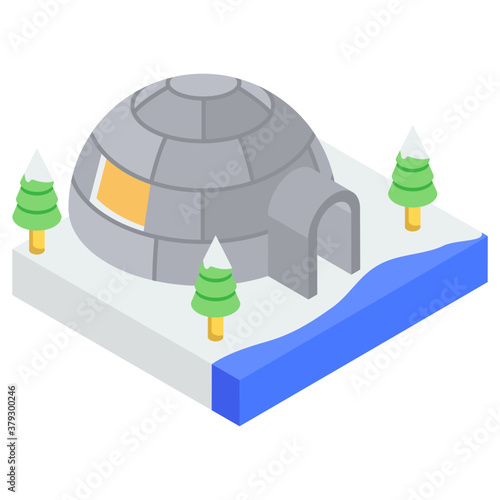 
Isometric vector design of igloo, a dome shaped snow house 
