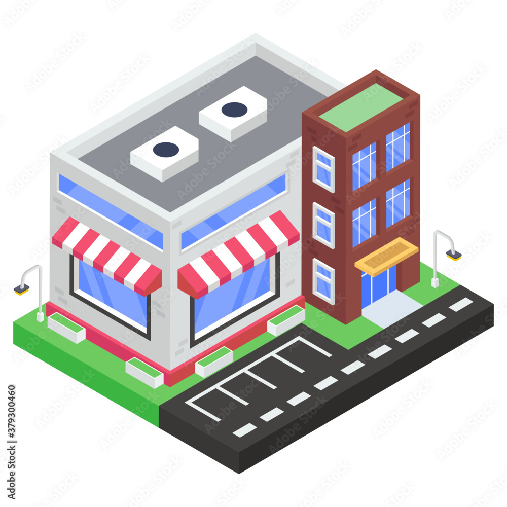 
Refreshing hot coffee shop, isometric icon of cafe
