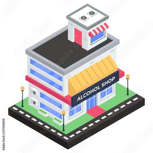 
Alcohol shop icon in isometric design, a liquor retail shop vector 
