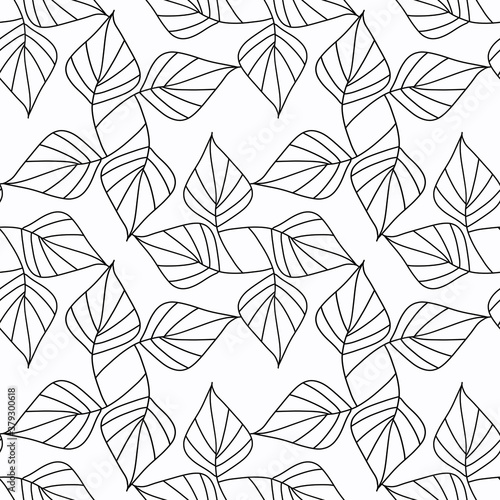 Seamless black and white abstract pattern. Leaves. Minimalism.