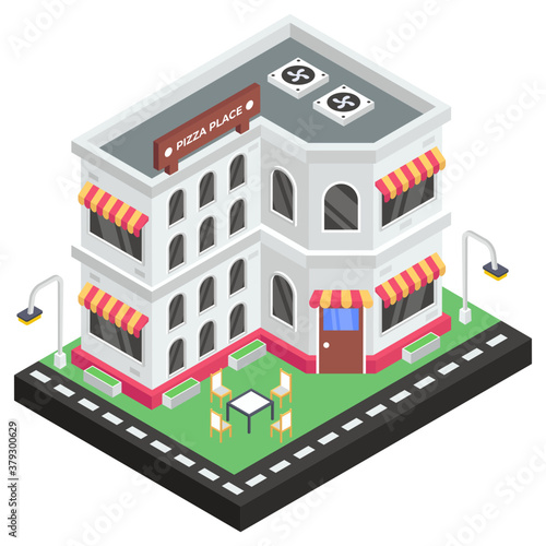  Commercial eating house  isometric design of pizza place icon 