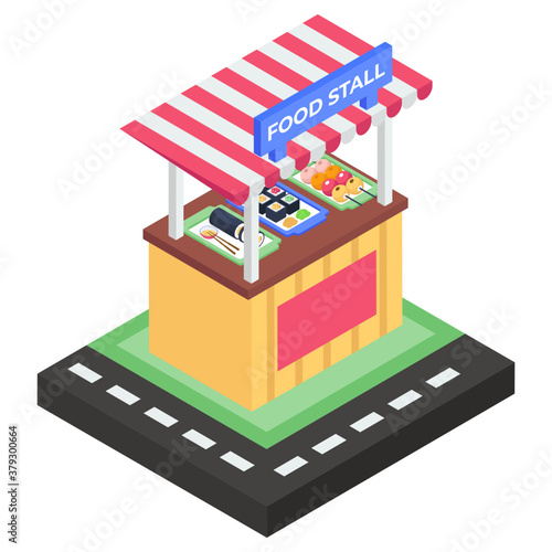 
Icon of food stall in color isometric editable design 
