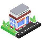 
A commercial building, barbershop in isometric style 
