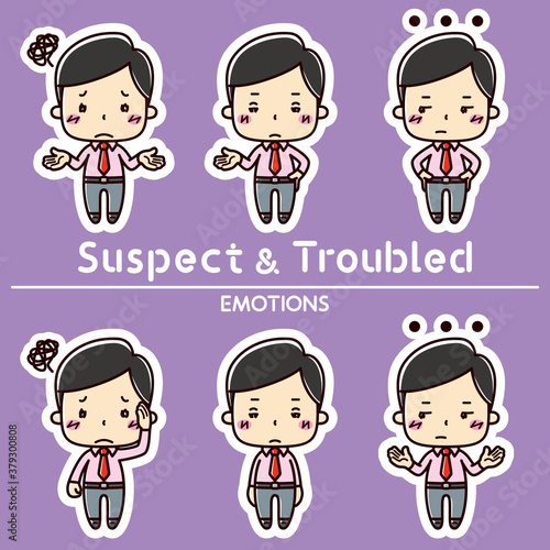 男性の表情セット/ 疑う / 困る