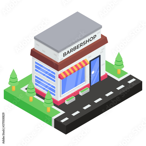 
A commercial building, barbershop in isometric style 
