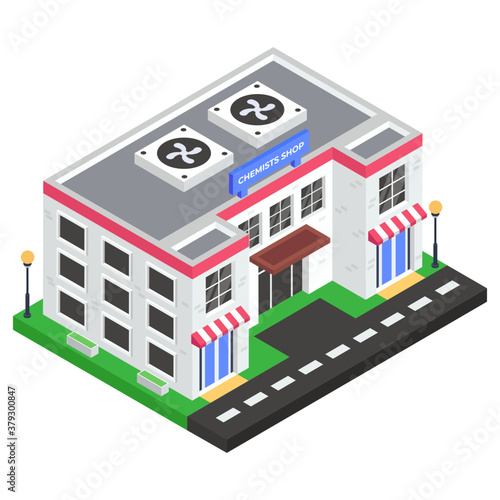 
A medicine store icon, isometric design of pharmacy or chemist's shop
