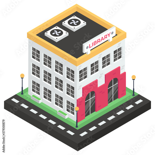 
A building containing collection of books, library building icon
