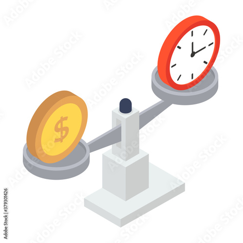 
Clock with dollar and seesaw, time vs dollar in editable style 
