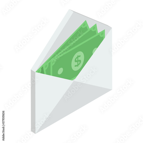 
Dollars inside a cash envelope, trendy vector of monetize 
