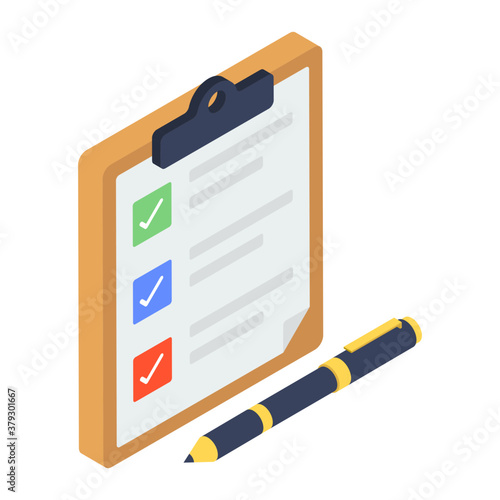 
Paper with pencil, order list in editable isometric style 
