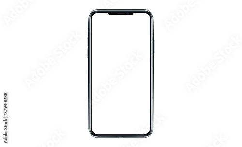 Smartphone with blank screen. Realistick cell phone can be a template for infographics or presentation of interface. Frame less smartphone. Vector Illustration UI/UX design