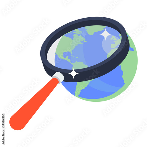 
Global research in editable isometric style, globe with magnifier 
