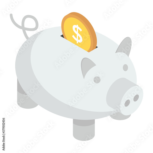 
Piggy bank in isometric style, saving or accumulation of money 
