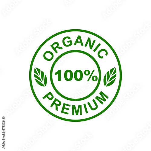 100% organic premium. Eco icon. Leaves. Organic food.