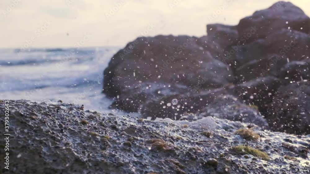 Sea Waves Splash In Slow Motion During Beautiful Sunset Sea Waves Splash In Slow Motion During Beautiful Sunset