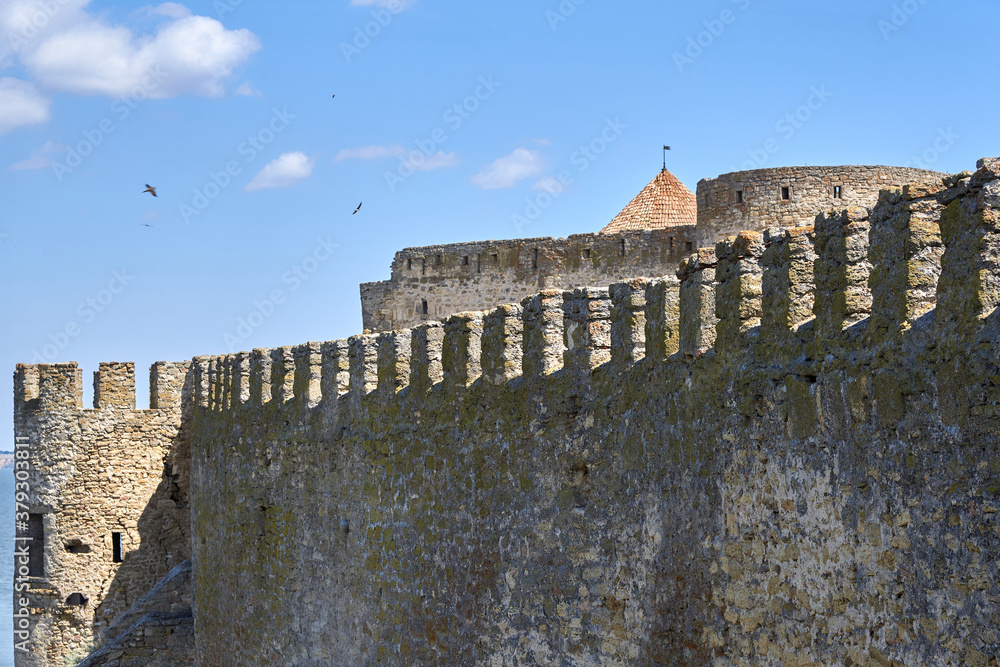 The walls of the ancient stone Akkerman fortress in Ukraine.