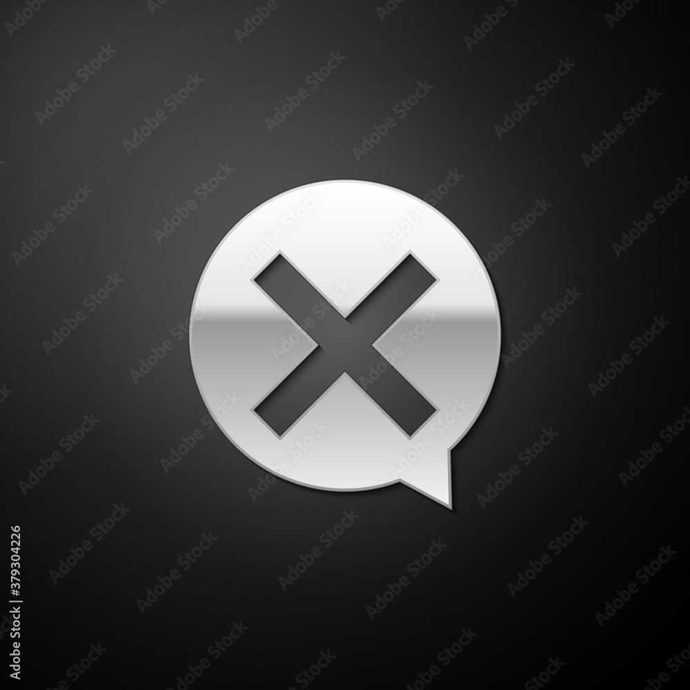Obraz premium Silver X Mark, Cross in circle icon isolated on black background. Check cross mark icon. Long shadow style. Vector.