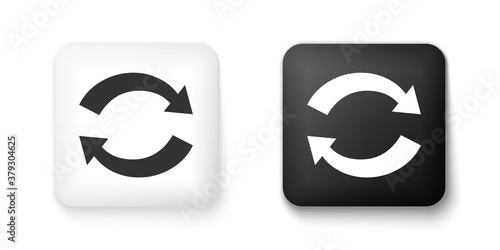 Black and white Refresh icon isolated on white background. Reload symbol. Rotation arrows in a circle sign. Square button. Vector.