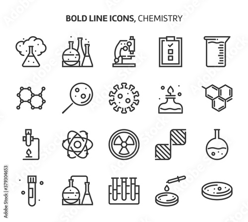 Chemistry, bold line icons