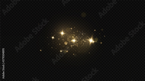 Glitter effect of particles. Vector sparkles on a transparent background. Christmas light effect. Sparkling magical dust particles.The dust sparks and golden stars shine with special light.