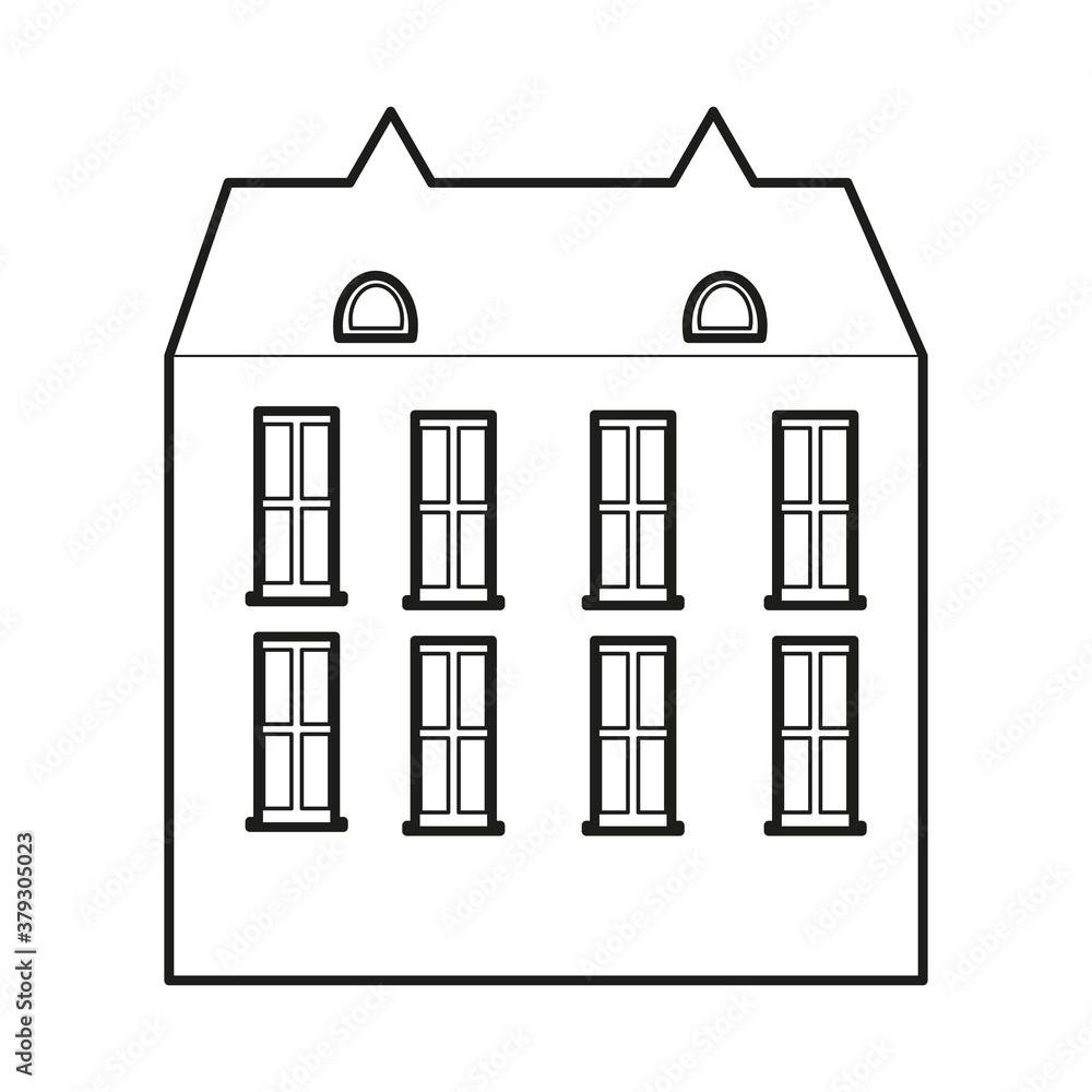 House building outline icon on white background. Contour vector illustration. Architecture concept. Vector icon. House building outline icon on white background. Contour vector illustration. Architecture concept. Vector icon.