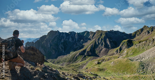 young man looking Col du tourmalet in the french Pyrenees