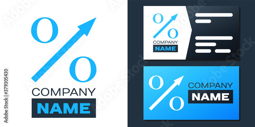Logotype Percent up arrow icon isolated on white background. Increasing percentage sign. Logo design template element. Vector.