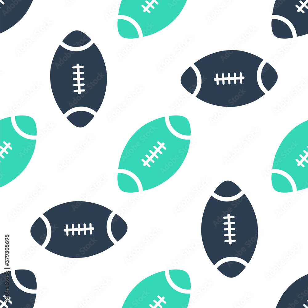 Green American Football ball icon isolated seamless pattern on white background. Vector.