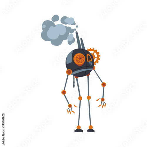 Steampunk Robot, Antique Mechanical Device or Mechanism, Stylized Cartoon Style Vector Illustration