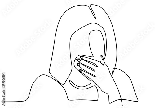 One continuous line of Coronavirus COVID-19 in lung symptoms of disease a woman coughing. A female patient who is sick with cough and flu is hospitalized with an indication of the corona virus